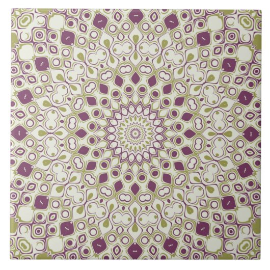 Lila und Olive Geometric Mandala Pattern Fliese (Vorderseite)