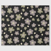 Lila und olivgrüne Buttercups mit schwarzer Farbe Geschenkpapier (Flach)