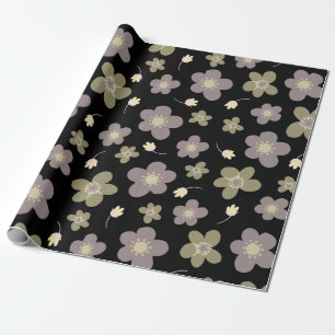 Lila und olivgrüne Buttercups mit schwarzer Farbe Geschenkpapier