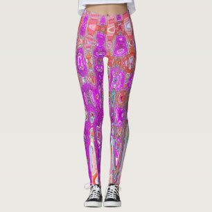 Lila und Orange Abstrakte Retro-Atomwellen Leggings