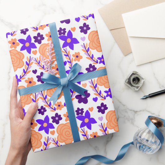Lila und orange Blume Geschenkpapier (Schenken)