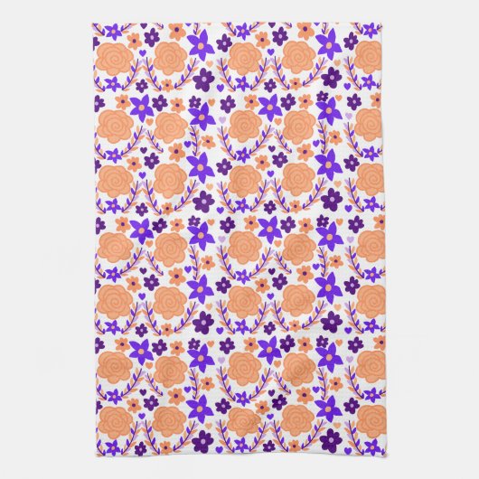 Lila und orange Blume Geschirrtuch (Vertikal)