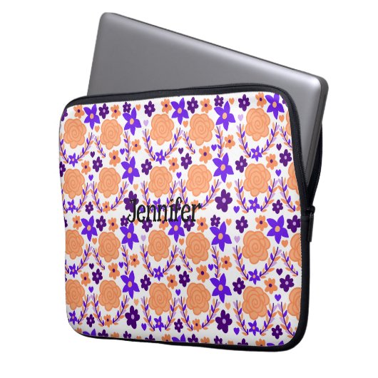 Lila und orange Blume Laptopschutzhülle (Vorderseite Links)