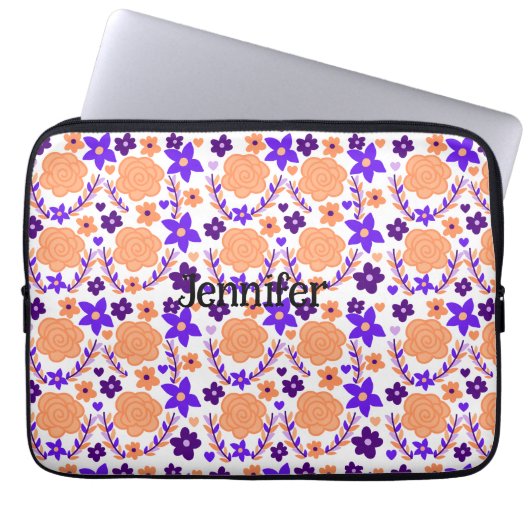 Lila und orange Blume Laptopschutzhülle (Vorderseite)