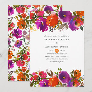 Lila und Orange Blumige Hochzeit Einladung