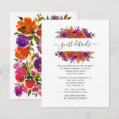 Lila und orange florale Hochzeitsgäste Details Begleitkarte (Vorne/Hinten)