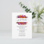 Lila und orange florale Hochzeitsgäste Details Begleitkarte (Stehend Vorderseite)