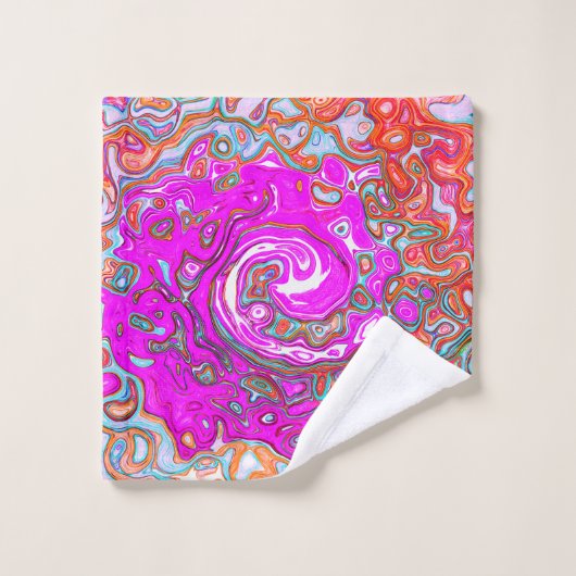 Lila und Orange Groovy Abstrakt Retro Swirl Badhandtuch Set (Waschlappen)