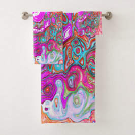Lila und Orange Groovy Abstrakt Retro Swirl Badhandtuch Set