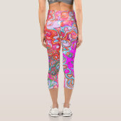 Lila und Orange Groovy Abstrakt Retro Swirl Capri Leggings (Rückseite)