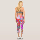 Lila und Orange Groovy Abstrakt Retro Swirl Capri Leggings (Rückseite)