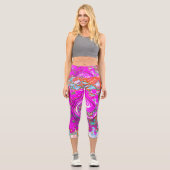 Lila und Orange Groovy Abstrakt Retro Swirl Capri Leggings (Vorderseite)