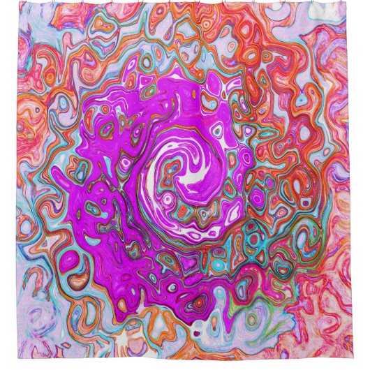 Lila und Orange Groovy Abstrakt Retro Swirl Duschvorhang (Vorderseite)