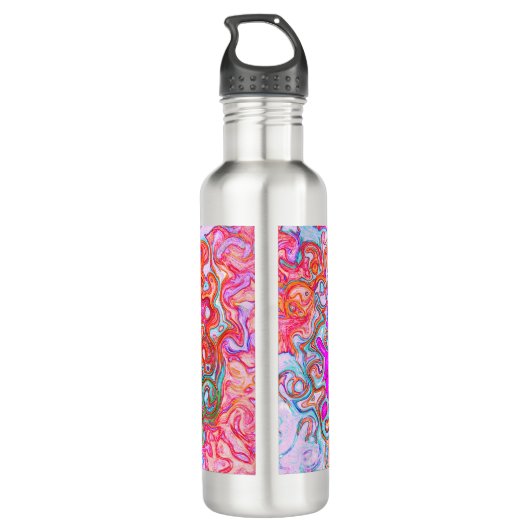 Lila und Orange Groovy Abstrakt Retro Swirl Edelstahlflasche (Rückseite)