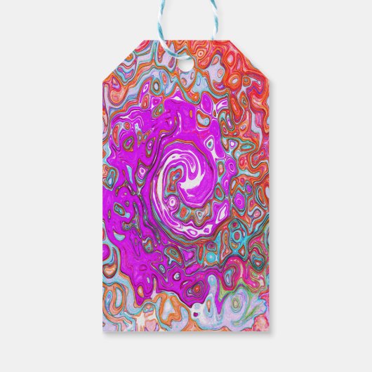 Lila und Orange Groovy Abstrakt Retro Swirl Geschenkanhänger (Rückseite)