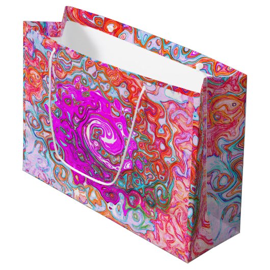 Lila und Orange Groovy Abstrakt Retro Swirl Große Geschenktüte (Vorderseite Schrägansicht)