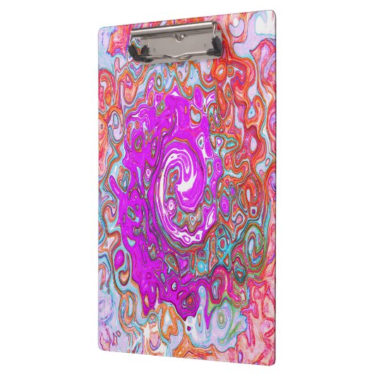 Lila und Orange Groovy Abstrakt Retro Swirl Klemmbrett (Links)