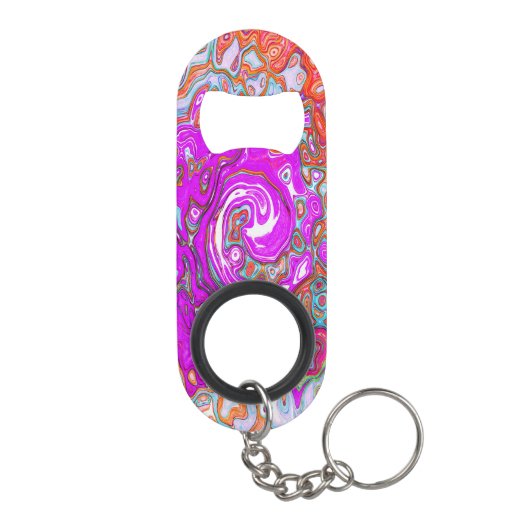 Lila und Orange Groovy Abstrakt Retro Swirl Mini Flaschenöffner (Rückseite)