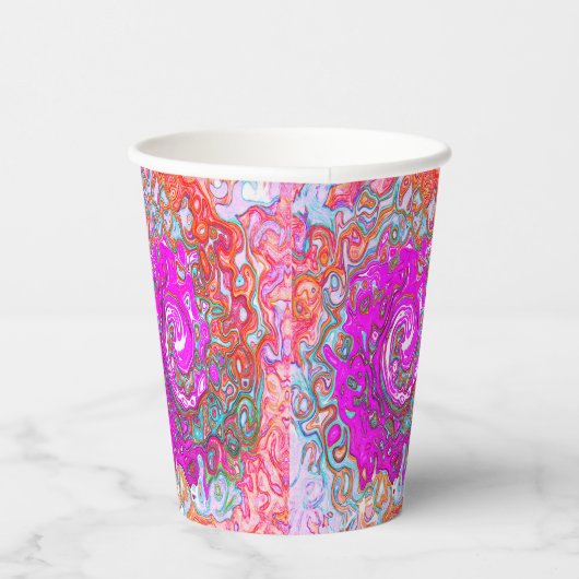 Lila und Orange Groovy Abstrakt Retro Swirl Pappbecher (Rechts)