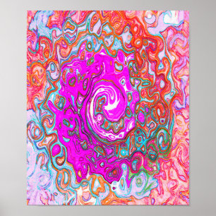 Lila und Orange Groovy Abstrakt Retro Swirl Poster