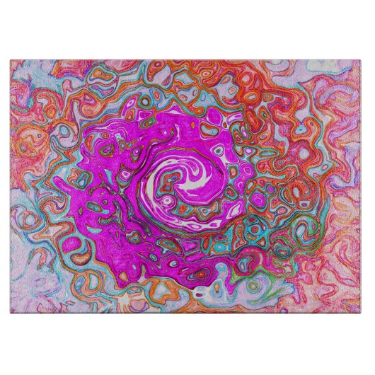 Lila und Orange Groovy Abstrakt Retro Swirl Schneidebrett (Vorderseite)