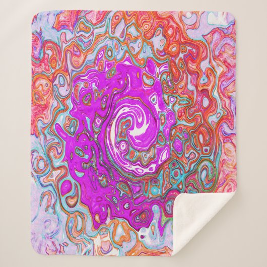 Lila und Orange Groovy Abstrakt Retro Swirl Sherpadecke (Vorderseite)