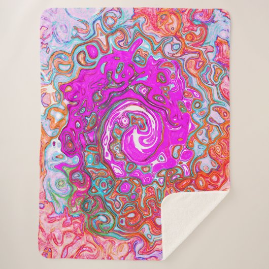 Lila und Orange Groovy Abstrakt Retro Swirl Sherpadecke (Vorderseite)