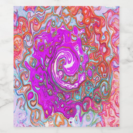Lila und Orange Groovy Abstrakt Retro Swirl Weinetikett (Einzelnes Label)