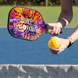 Lila und Orange Happy Halloween Gefärbte Krawatte Pickleball Schläger