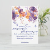 Lila und orange Hochzeit laden ein Einladung (Stehend Vorderseite)