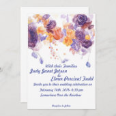 Lila und orange Hochzeit laden ein Einladung (Vorne/Hinten)