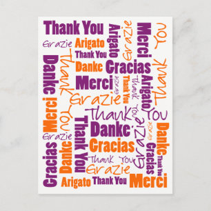 Lila und Orange Multilingual Vielen Dank Postkarte