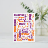 Lila und Orange Multilingual Vielen Dank Postkarte (Stehend Vorderseite)