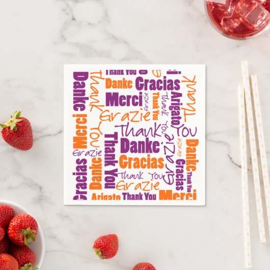 Lila und Orange Multilingual Vielen Dank Serviette (Beispiel)