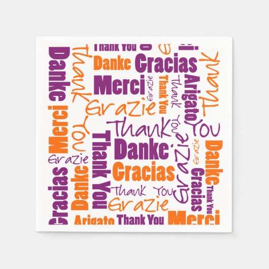 Lila und Orange Multilingual Vielen Dank Serviette (Vorderseite)