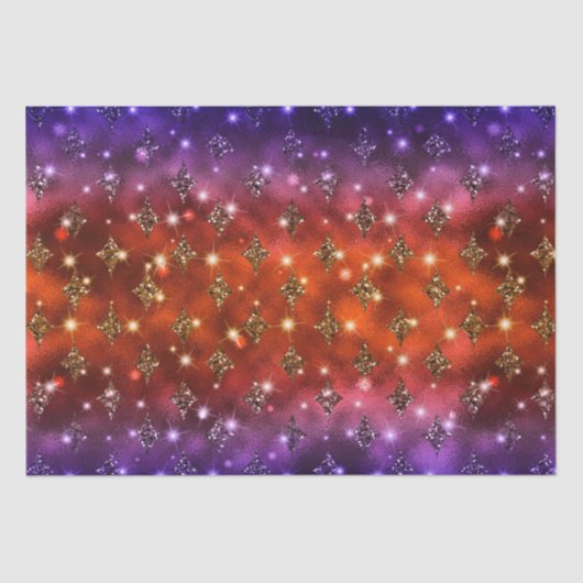 Lila und Orange Ombre Glitzer Celestial Muster Seidenpapier (Vorderseite)