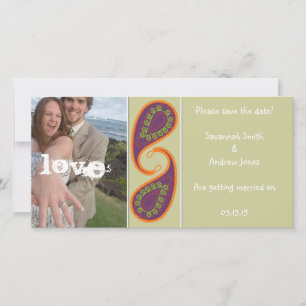 Lila und Orange Paisley Save the Date Ihr Foto