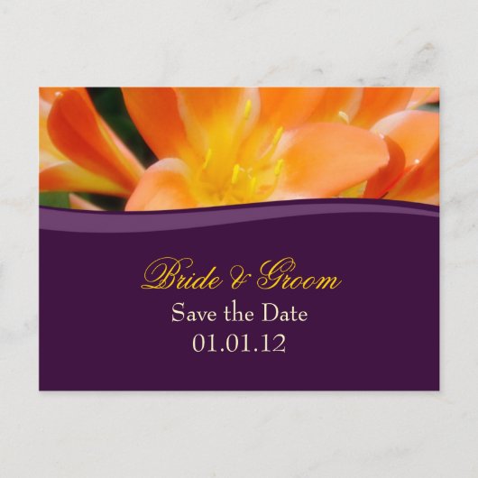 Lila und orange Save the Date Postkarte (Vorderseite)