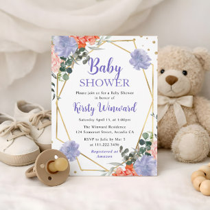 Lila und Orange Sommerblumen Rahmen Babyparty Einladung