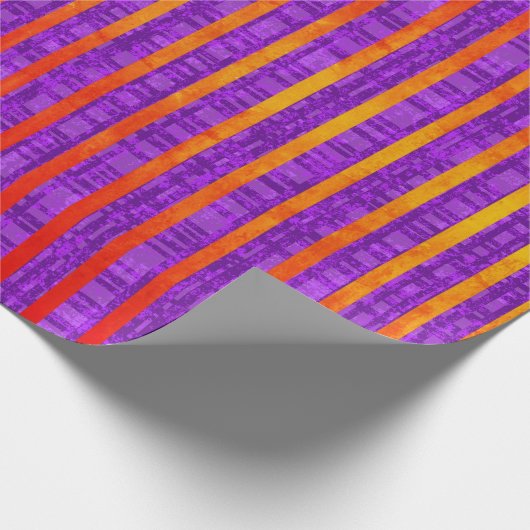 Lila und orange, Streifen, Kariert, Polka-Punkte Geschenkpapier (Ecke)