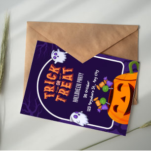 Lila und Orange Trick-or-Treat Halloween-Party Einladung