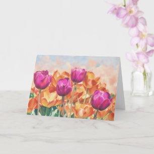 Lila und Orange Tulpen Blumenkunst Grußkarte Karte