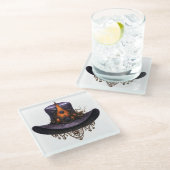 LILA UND ORANGE VIKTORIANISCH HALLOWEEN HAT GLASUNTERSETZER (Schrägansicht)