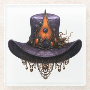 LILA UND ORANGE VIKTORIANISCH HALLOWEEN HAT GLASUNTERSETZER