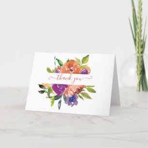 Lila und orange Wasserfarbe floral personalisiert  Dankeskarte