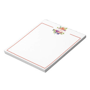 Lila und orange Wasserfarbe floral personalisiert Notizblock