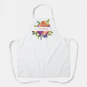 Lila und orange Wasserfarbe floral personalisiert Schürze