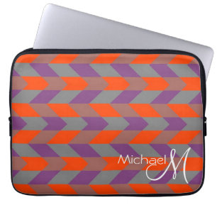 Lila und orange Zickzack Zigzag Custom Monogram Laptopschutzhülle