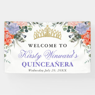 Lila und Orangefarbene Blumen Quinceanera Banner