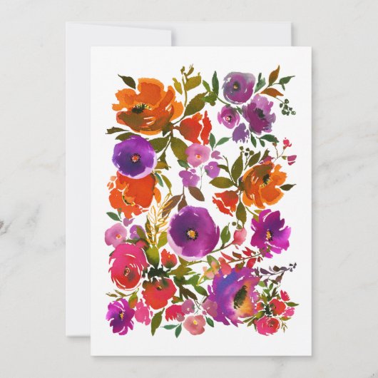 Lila und orangefarbene Blumenfeier Einladung (Rückseite)